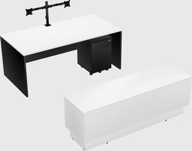 Parallel desk with low credenza
