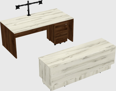 Parallel desk with low credenza