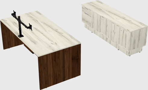 Parallel desk with low credenza