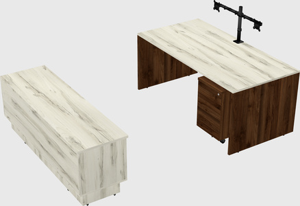 Parallel desk with low credenza