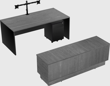 Parallel desk with low credenza
