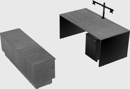 Parallel desk with low credenza