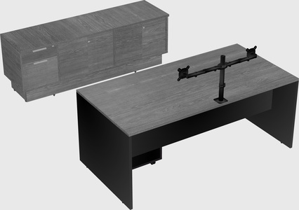 Parallel desk with low credenza