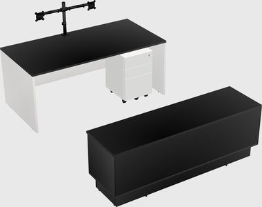 Parallel desk with low credenza