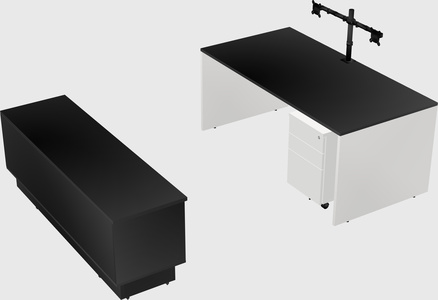 Parallel desk with low credenza