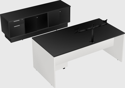 Parallel desk with low credenza
