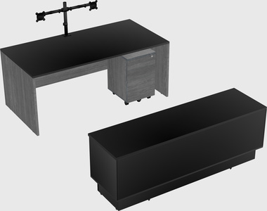 Parallel desk with low credenza