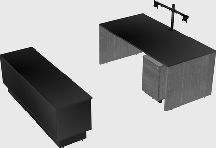 Parallel desk with low credenza