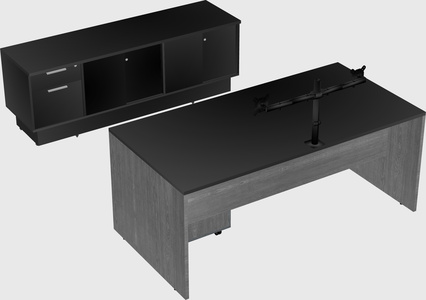 Parallel desk with low credenza