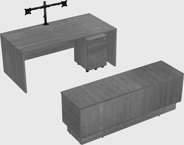 Parallel desk with low credenza
