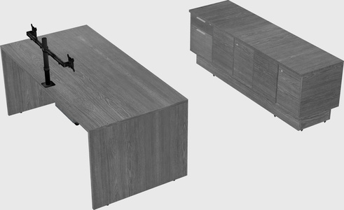 Parallel desk with low credenza