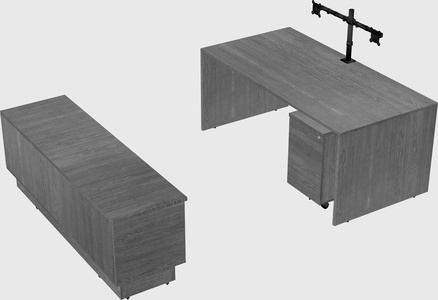 Parallel desk with low credenza