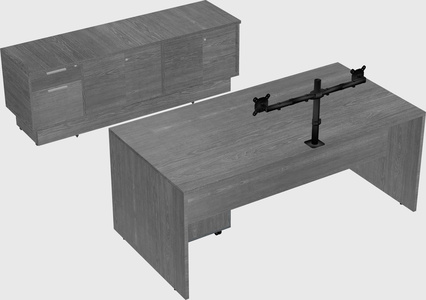 Parallel desk with low credenza