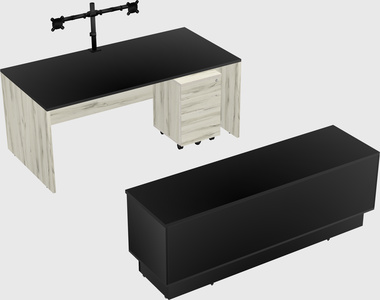 Parallel desk with low credenza