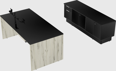 Parallel desk with low credenza