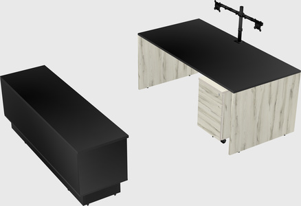 Parallel desk with low credenza