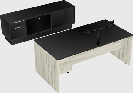 Parallel desk with low credenza