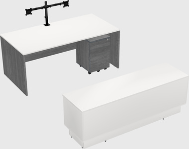 Parallel desk with low credenza