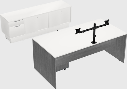 Parallel desk with low credenza