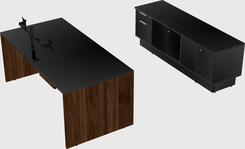 Parallel desk with low credenza
