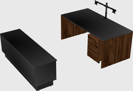 Parallel desk with low credenza