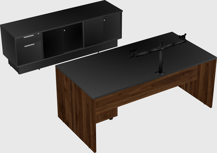 Parallel desk with low credenza