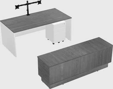 Parallel desk with low credenza