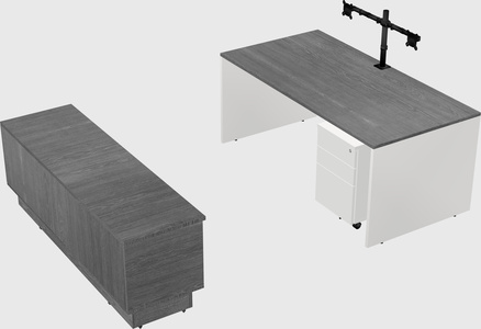 Parallel desk with low credenza