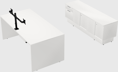 Parallel desk with low credenza