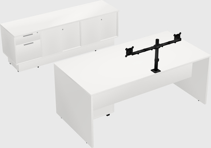 Parallel desk with low credenza