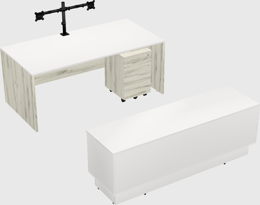 Parallel desk with low credenza