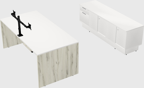 Parallel desk with low credenza