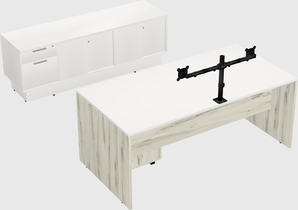 Parallel desk with low credenza