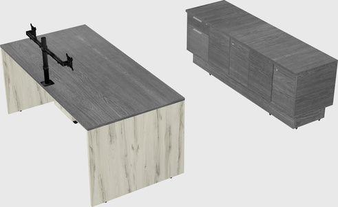 Parallel desk with low credenza