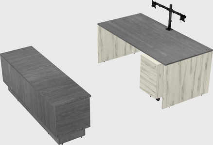 Parallel desk with low credenza
