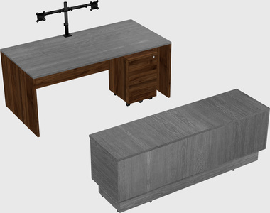 Parallel desk with low credenza