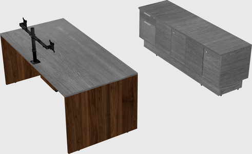 Parallel desk with low credenza