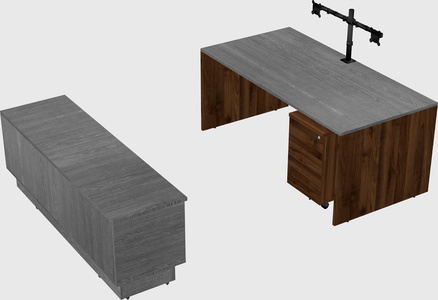 Parallel desk with low credenza