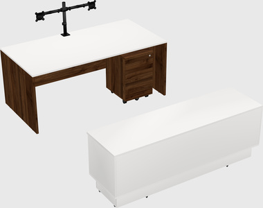 Parallel desk with low credenza