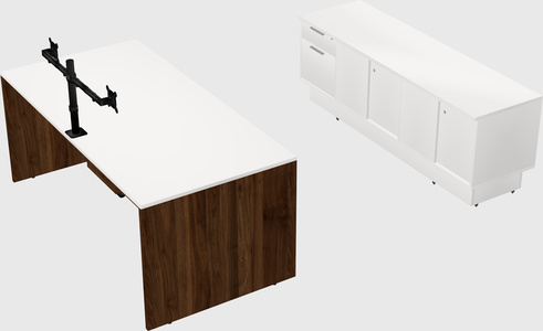 Parallel desk with low credenza
