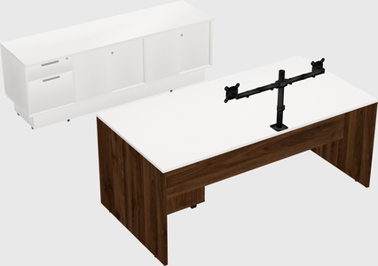 Parallel desk with low credenza