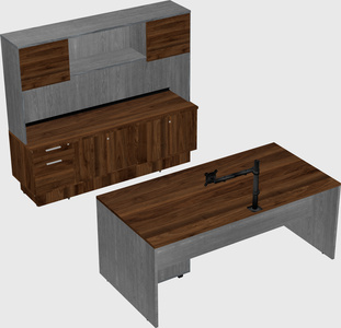 Parallel desk with low credenza