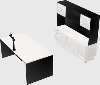 Parallel desk with low credenza