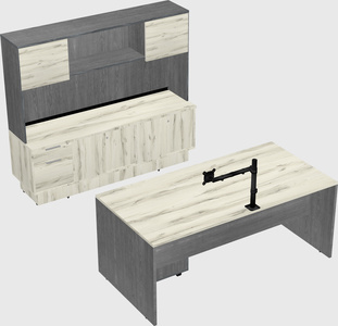 Parallel desk with low credenza