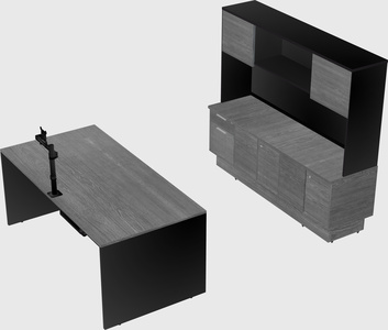 Parallel desk with low credenza
