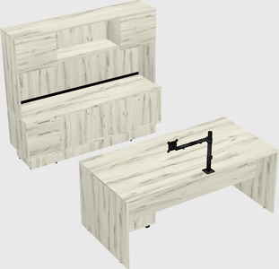 Parallel desk with low credenza