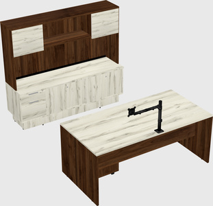 Parallel desk with low credenza