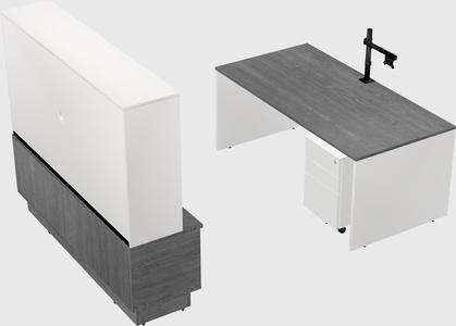 Parallel desk with low credenza