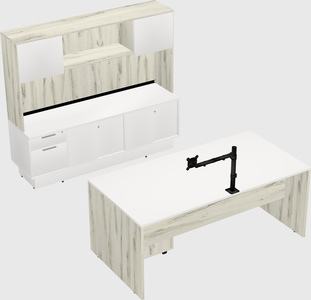 Parallel desk with low credenza