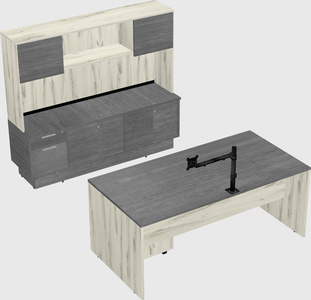 Parallel desk with low credenza